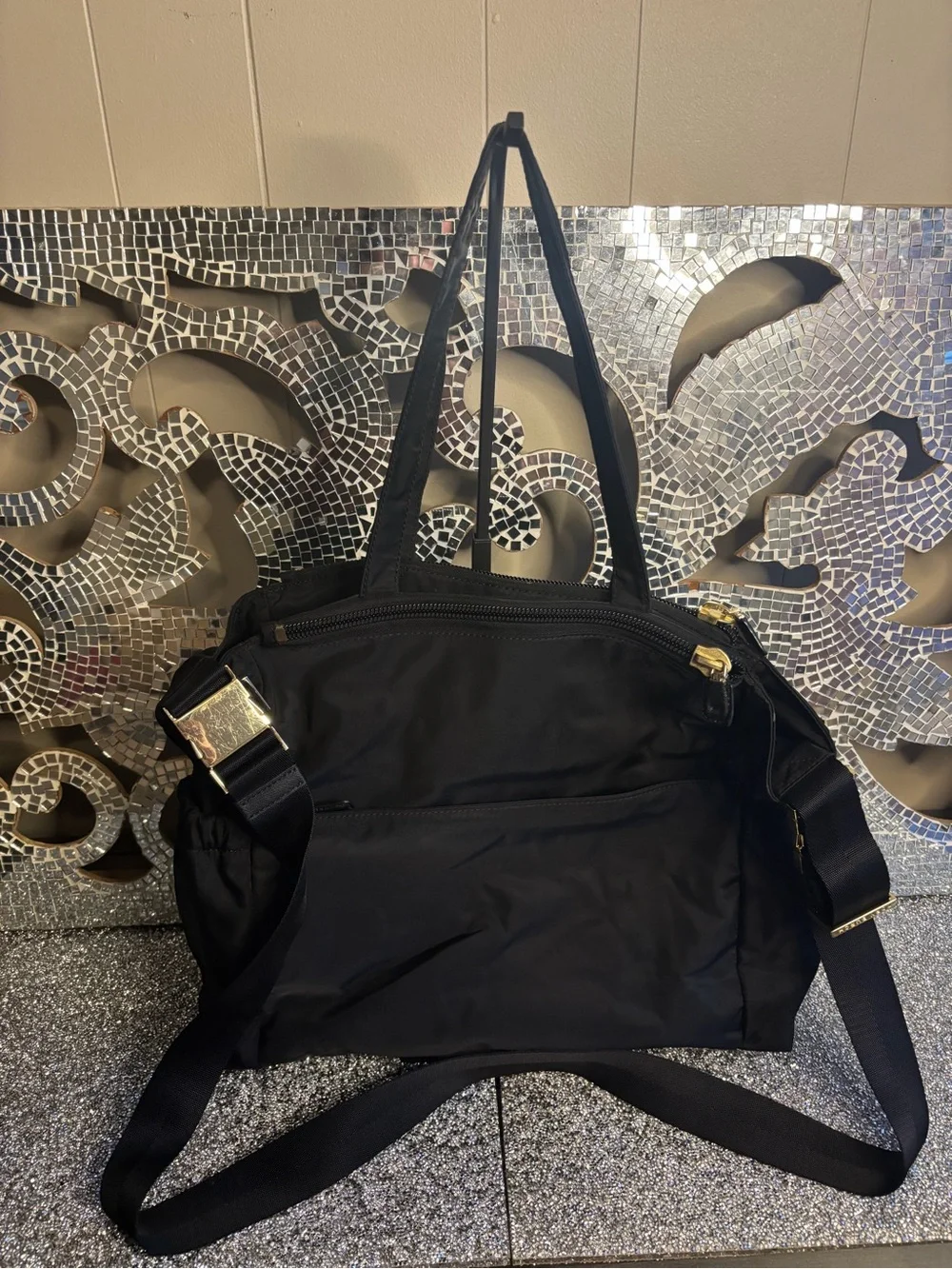 💕Tory Burch Black Nylon Weekender with Logo Medallion